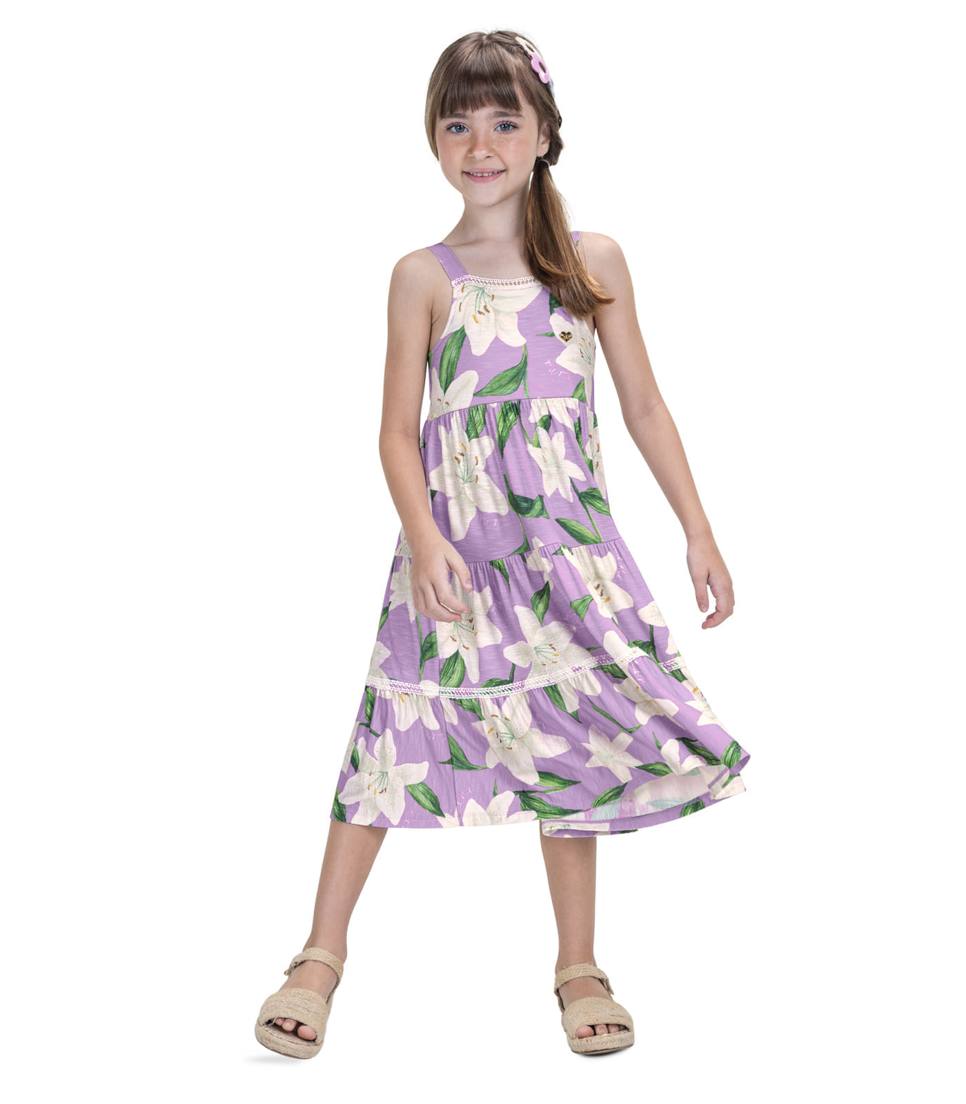 Vestido Midi Infantil Estampas Florais Trick Nick Roxo 6