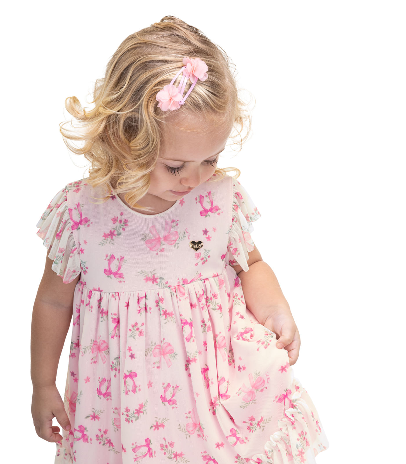 Vestido Curto Infantil Com Babados Trick Nick Bege 2