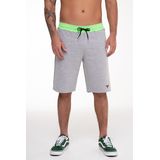 Bermuda Masculina Moletom Mescla Cinza E Cós Verde Neon