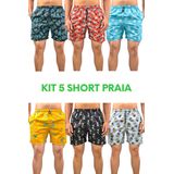 Kit 5 Short Praia Masculino Tactel Estampado, Neon, Esporte, Academia