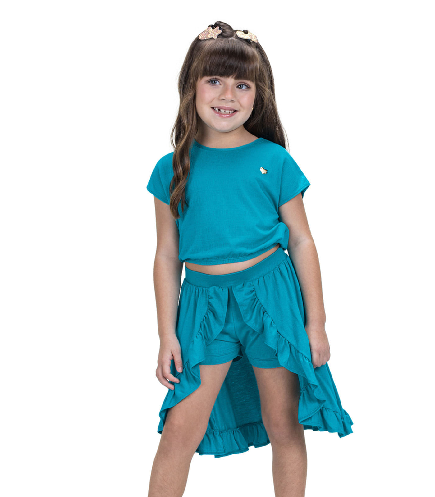 Conjunto Blusa Cropped Com Shorts Trick Nick Verde 12