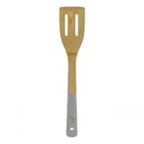 Espátula Utensilio De Cozinha De Bambu Vazada 30cm Cabo Cinza