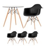 KIT - Mesa redonda de vidro Eames 70 cm + 3 cadeiras Eiffel DAW preto