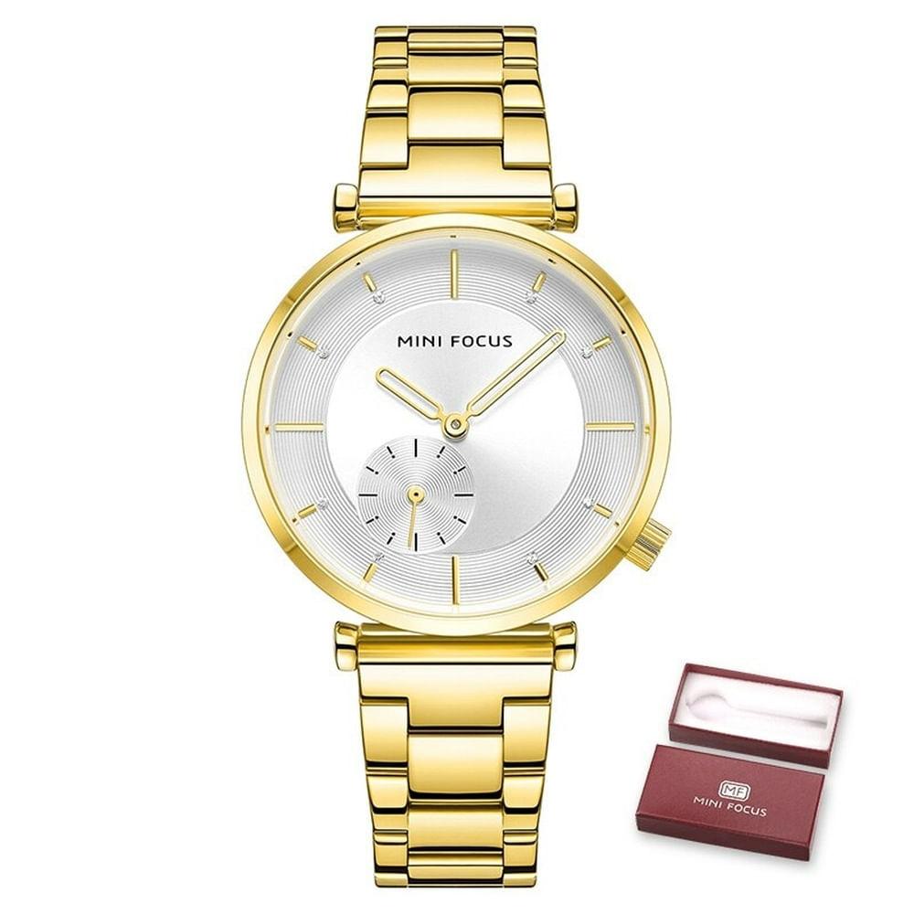 Relógio Feminino Mini Focus Mf0333l À Prova D&#39;água Dourado