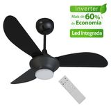 Ventilador de Teto Ventisol Wind Plus Inverter Black com Controle Remoto e LED Integrada - Bivolt