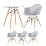 KIT - Mesa redonda de vidro Eames 70 cm + 3 cadeiras Eiffel DAW cinza claro