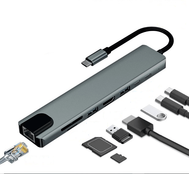 Hub Adaptador 8 Em 1 Usb-c Hdmi Pd Usb-3.0 Tf Rj-45 Sd