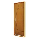Kit Porta de Madeira Decorada 215x74cm com Batente de MDF Ultra 12cm Gaúcha MGM Mogno