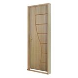 Kit Porta de Madeira Decorada 215x74cm com Batente de MDF Ultra 12cm Cantareira MGM Marrom