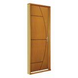 Kit Porta de Madeira Decorada 215x74cm com Batente de MDF Ultra 16cm Gaúcha MGM Mogno