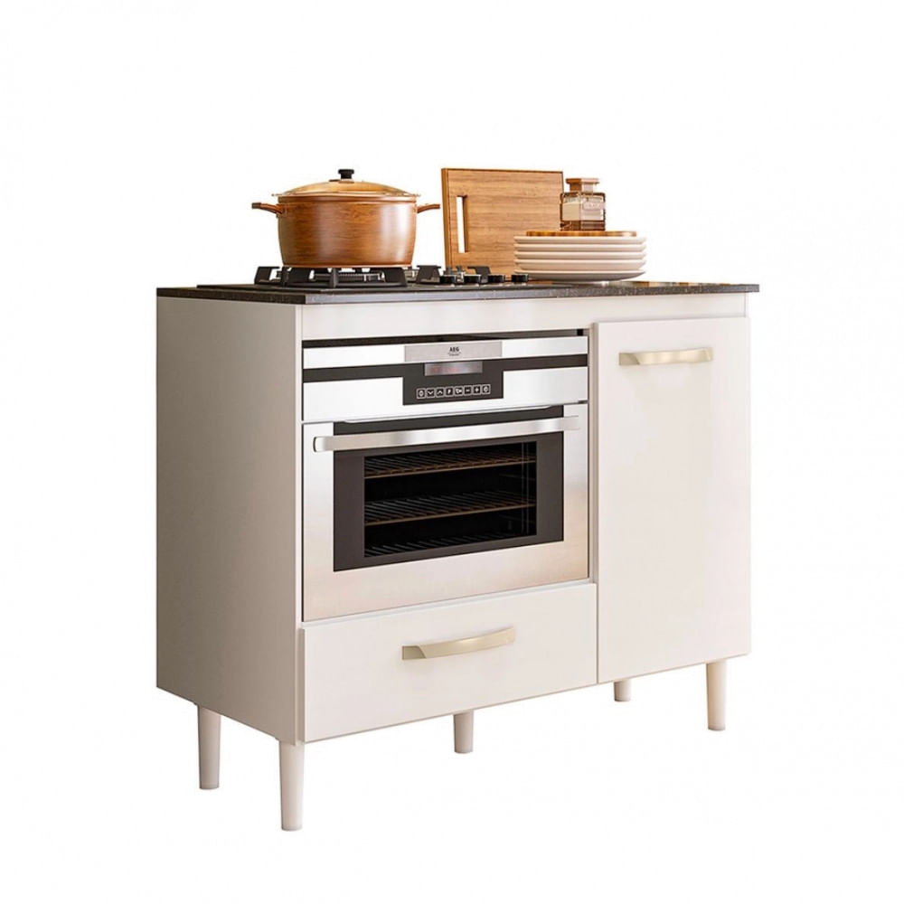 Balcão Para Cooktop E Forno Com 1 Porta E 1 Gaveta Branco Nicioli Fit