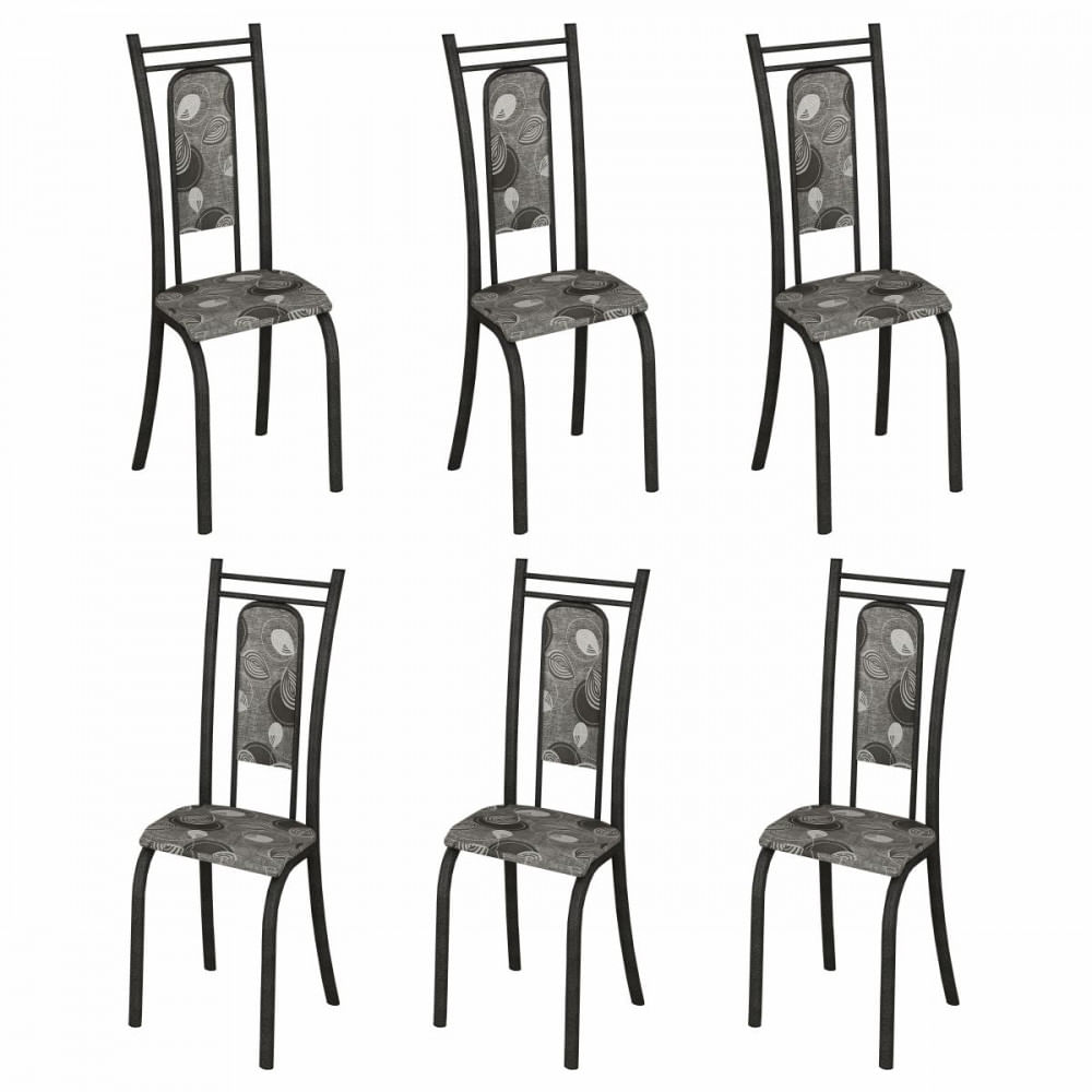 Conjunto Com 6 Cadeiras Paris Martelado Grafite Teixeira