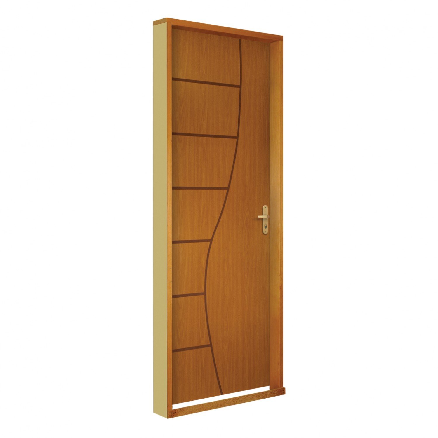 Kit Porta de Madeira Decorada 215x84cm com Batente de MDF Ultra 16cm Cantareira MGM