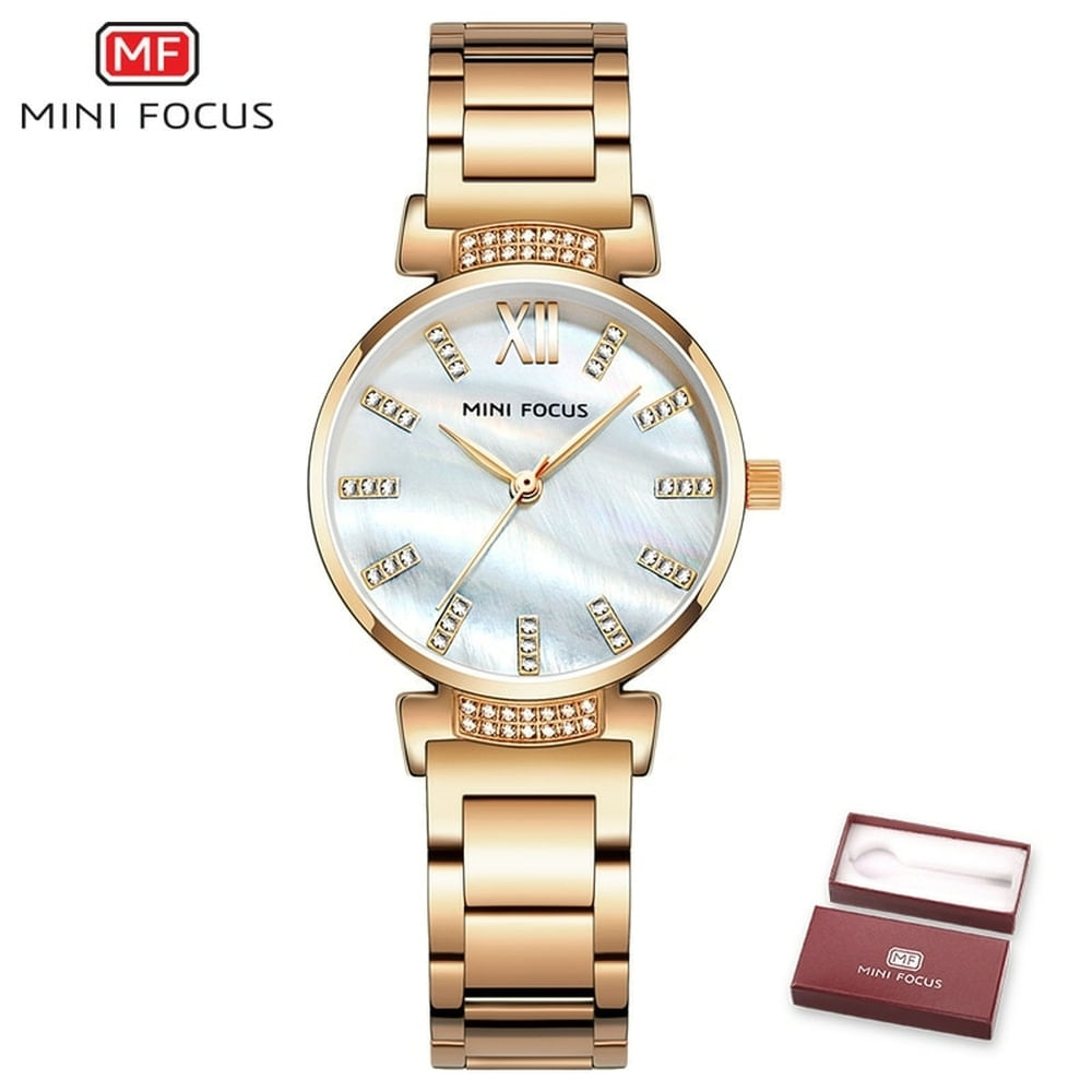 Relógio Feminino Mini Focus Mf0227l À Prova D&#39;água Ouro Rosa