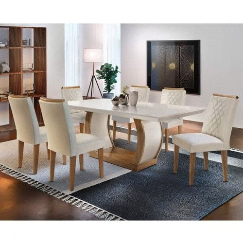 Conjunto Sala De Jantar 6 Cadeiras Kate Espresso Moveis Imbuia/veludo Creme