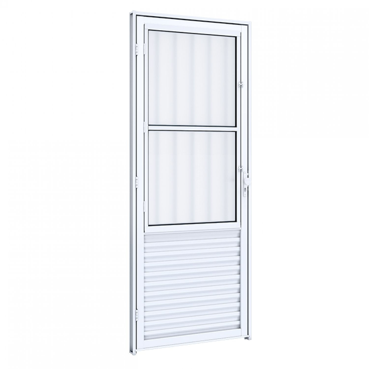 Porta de Giro com Postigo Grade e Vidro Riobras Alumínio  215cmx85cm Branco