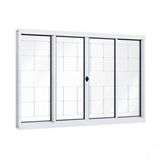 Janela de Aço de Correr 100x150cm 4 Folhas com Grade e Vidro Liso Riobras Branco