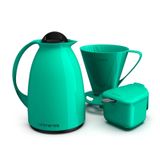 Kit Garrafa Termica Café Prático Com Açucareiro Com Colher E Suporte Para Filtro - Verde