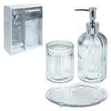 Kit Banheiro De Vidro - 3 Peças - Conjunto Luxo Cromado - Porta Sabonete Liquido - Porta Escovas - Saboneteira -  Panami