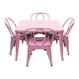 Conjunto Pelegrin Kids Design Tolix Mesa com 4 Cadeiras Infantil 70x70 Metal Rosa