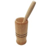 Pilão De Alho Madeira - Conjunto Pilao Para Alho - 12x7cm Com Bastão - Amassador Temperos - Caipirinha - Panami