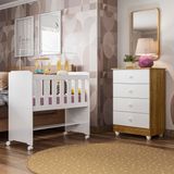 Quarto de Bebê Com Mini Berço Tigus e Cômoda Soft Life Branco/Madeirado Ypê