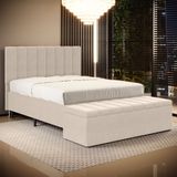 Cabeceira Nashira E Calçadeira Baú Navi 195 Para Cama King Z-003 Sued Bege Aradecor