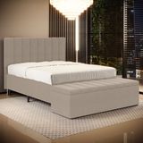 Cabeceira Nashira E Calçadeira Baú Navi 195 Para Cama King Z-006 Sued Capuccino Aradecor
