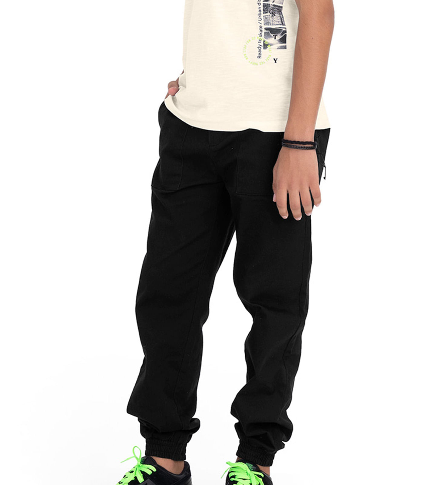 Calça Juvenil Masculina Em Sarja Minty Preto 18