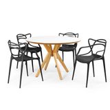 Conjunto Mesa De Jantar Redonda Marci Premium Branca 120cm Com 4 Cadeiras Allegra - Preto