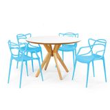 Conjunto Mesa De Jantar Redonda Marci Premium Branca 120cm Com 4 Cadeiras Allegra - Azul