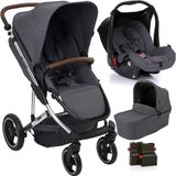 Carrinho De Bebê Como4 Travel System Trio Bebê Conforto Risus + Bolsa + Moisés E Trocador 0 A 15kg Abc Design Asphalt