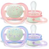 Chupeta Avent Ultra Air Brilha No Escuro 0-6m Menina - Com 2 Unidades Scf376/12