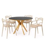 Conjunto Mesa De Jantar Redonda Marci Premium Preta 120cm Com 4 Cadeiras Allegra - Nude