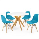 Conjunto Mesa De Jantar Redonda Marci Branca 100cm Com 4 Cadeiras Eames Eiffel - Turquesa