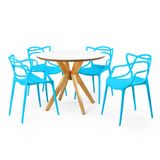 Conjunto Mesa De Jantar Redonda Marci Premium Branca 100cm Com 4 Cadeiras Allegra - Azul