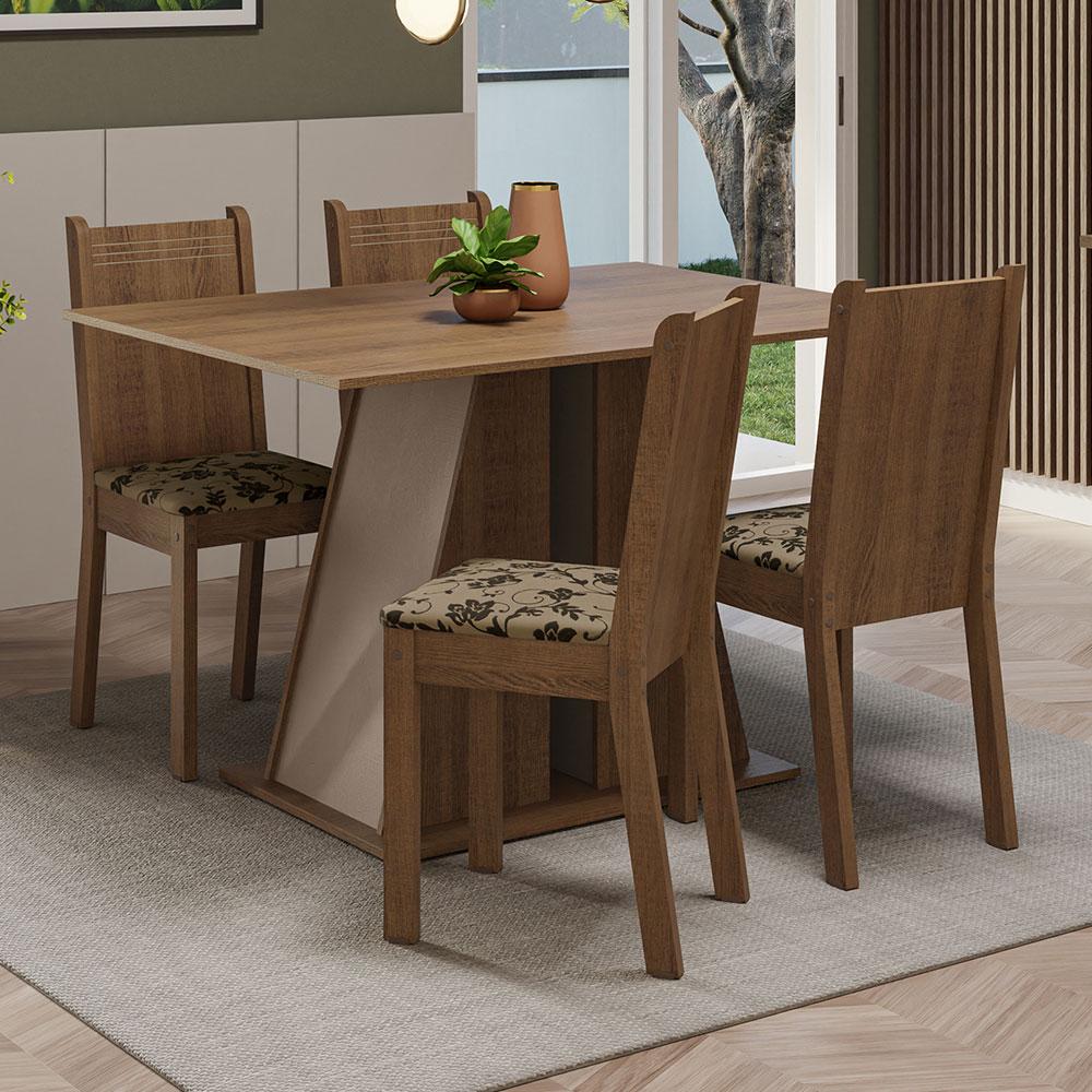 Conjunto Sala De Jantar Mesa Tampo De Madeira 4 Cadeiras Rustic/crema/bege Marrom Marilyn Madesa