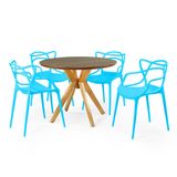 Conjunto Mesa De Jantar Redonda Marci Premium Natural 100cm Com 4 Cadeiras Allegra - Azul