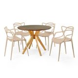 Conjunto Mesa De Jantar Redonda Marci Premium Natural 100cm Com 4 Cadeiras Allegra - Nude