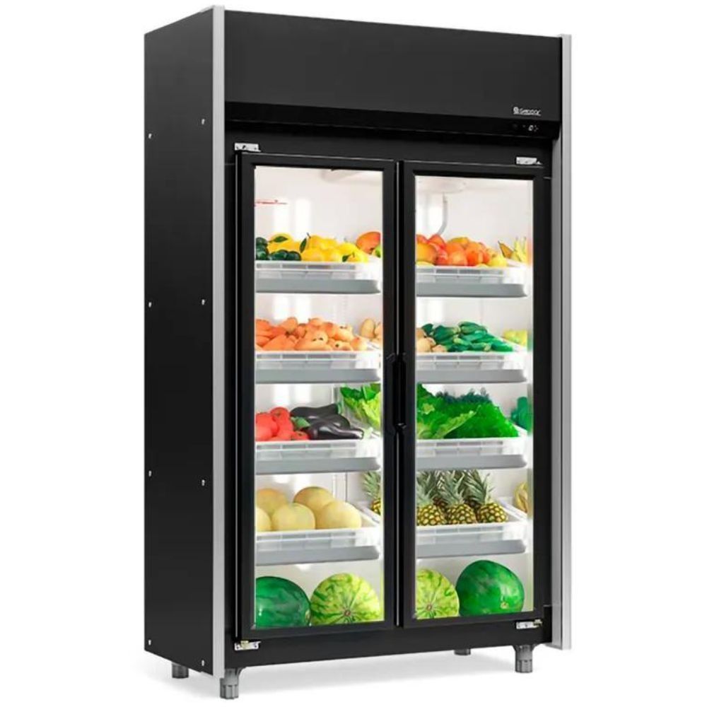 Refrigerador Vertical Hortifruti 2 Portas De Vidro Geas2p Gelopar Auto Serviço Hortifruti Preto 220v