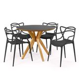 Conjunto Mesa De Jantar Redonda Marci Premium Preta 100cm Com 4 Cadeiras Allegra - Preto