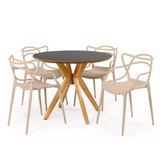 Conjunto Mesa De Jantar Redonda Marci Premium Preta 100cm Com 4 Cadeiras Allegra - Nude