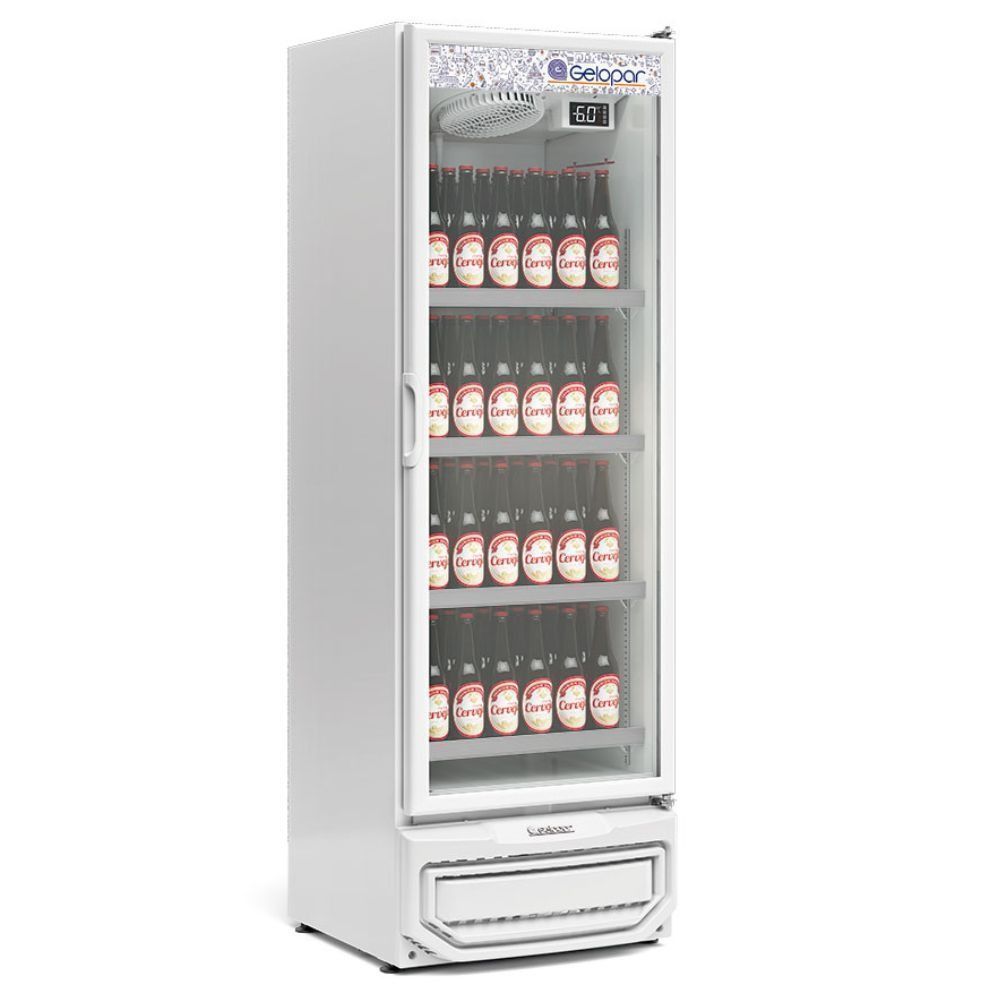 Expositor Vertical 1 Porta De Vidro 445 Litros Gcbc45 Gelopar Refrigerador Para Bebidas Branco 220v