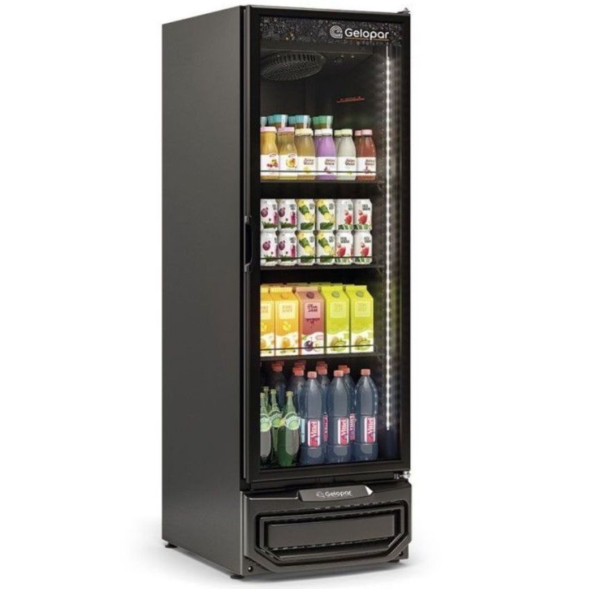 Expositor De Bebidas Vertical Com Porta De Vidro Grv57lb Gelopar Conservador All Black 570 Litros 110v