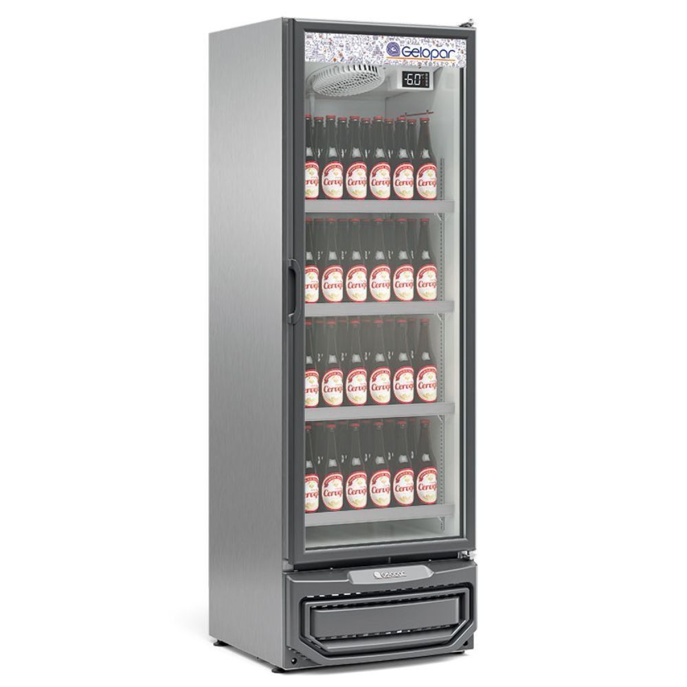 Expositor Vertical 1 Porta De Vidro 445 Litros Gcbc45 Gelopar Refrigerador Para Bebidas Inox 220v