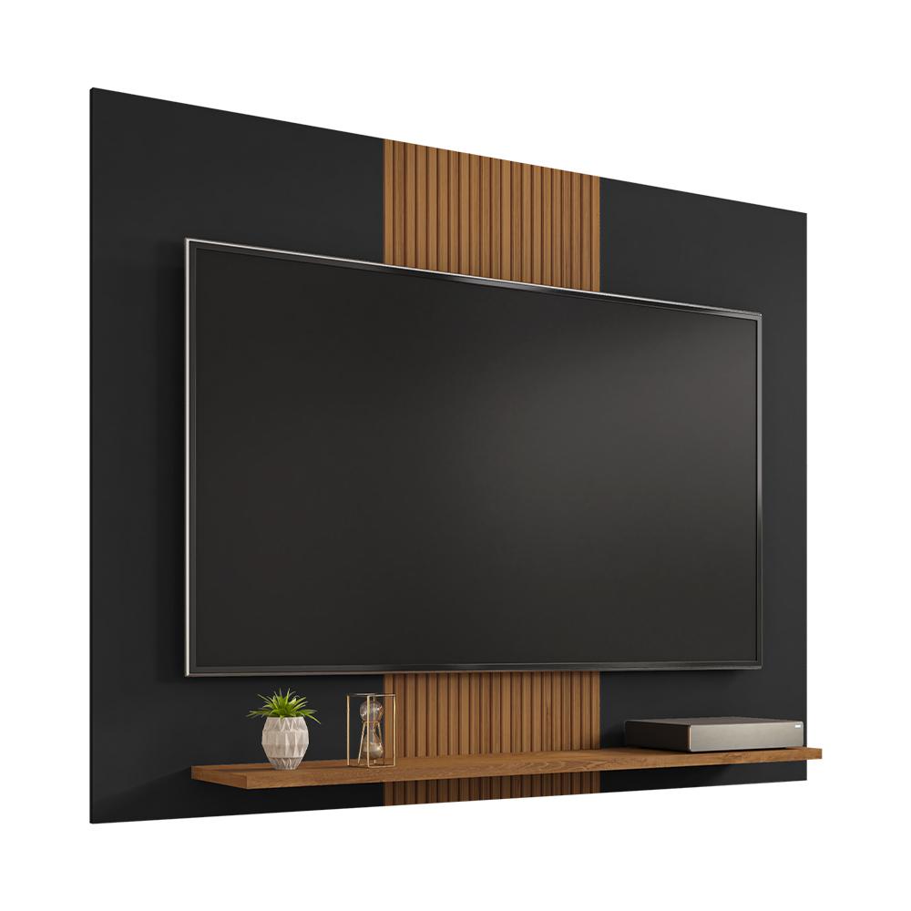 Painel Sala Compact Para Tv Até 50 Polegadas Preto Fosco/naturale/ripa