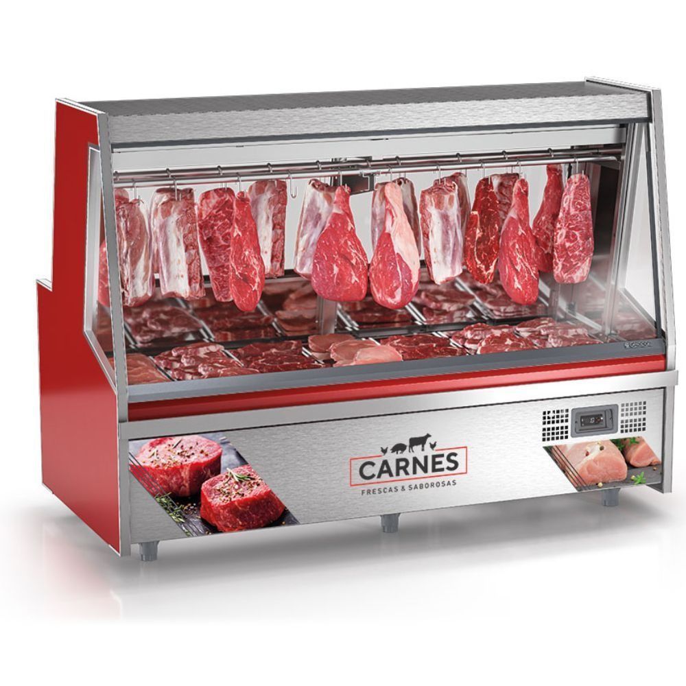 Balcão Frigorífico Premium Turino Com Depósito Gatp200ad Gelopar Expositor De Carnes Vermelho 220v