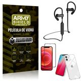 Kit Fone Bluetooth Hrebos HS188 iPhone 12 6.1 + Película 3D + Capa Anti Impacto - Armyshield