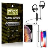 Kit Fone Bluetooth Hrebos HS188 iPhone XS Max 6.5 + Película 3D + Capa Anti Impacto - Armyshield