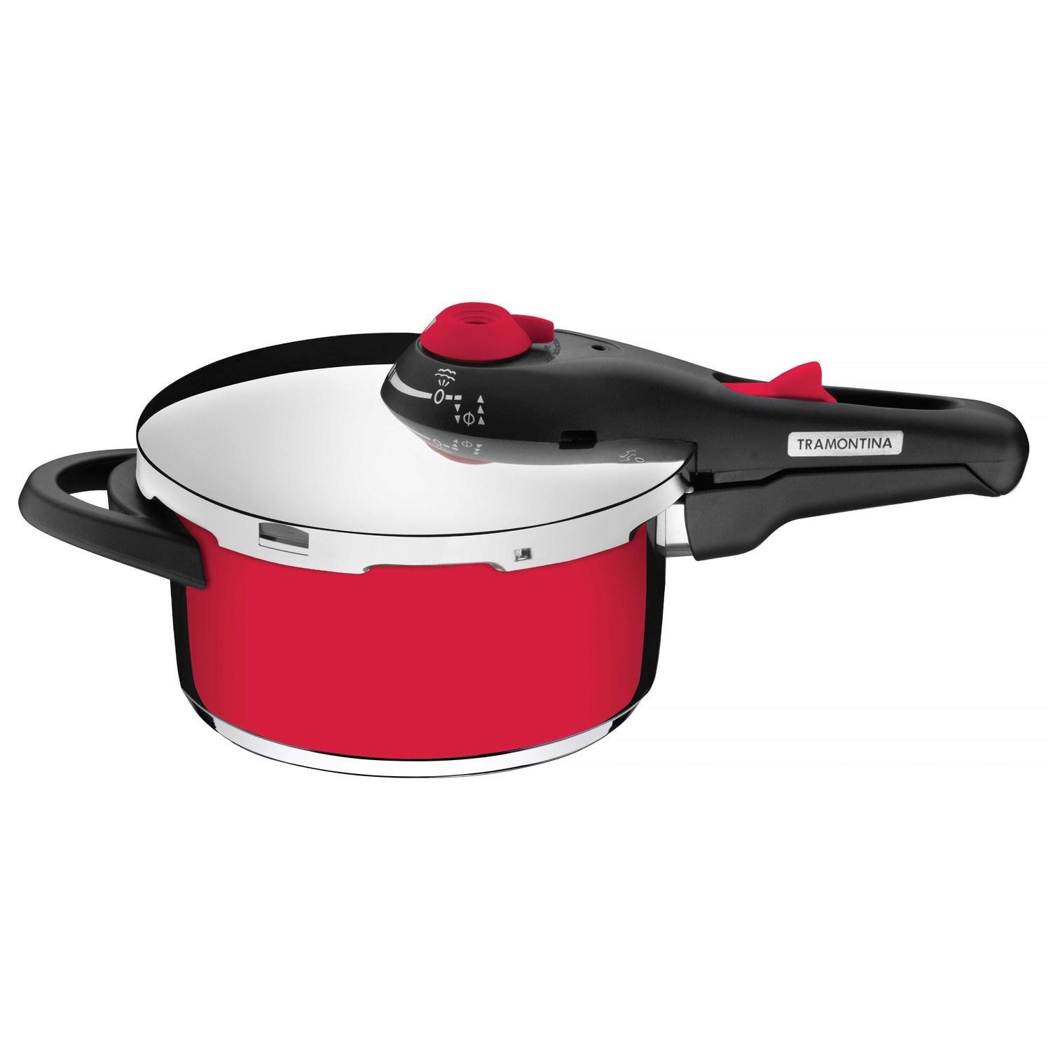 Panela Pressão Aço Inox 4,5L Solar Tramontina Vermelho